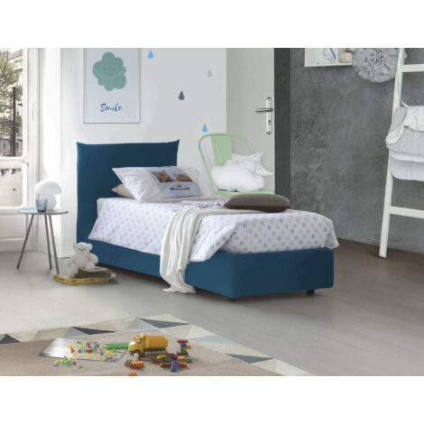 Talamo Italia Lit simple Marina, Lit conteneur avec revêtement en tissu, 100% Made in Italy, Ouverture latérale, convient pour matelas 80x190 cm, Bleu, avec emballage renforcé