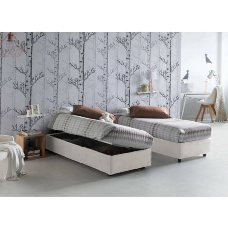 Talamo Italia Lit simple Melissa, Lit conteneur avec revêtement en tissu, 100% Made in Italy, Ouverture latérale, convient pour matelas 80x190 cm, Blanc