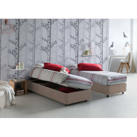 Talamo Italia Lit simple Melissa, Lit conteneur avec revêtement en tissu, 100% Made in Italy, Ouverture latérale, convient pour matelas 80x190 cm, Tourterelle, avec emballage renforcé