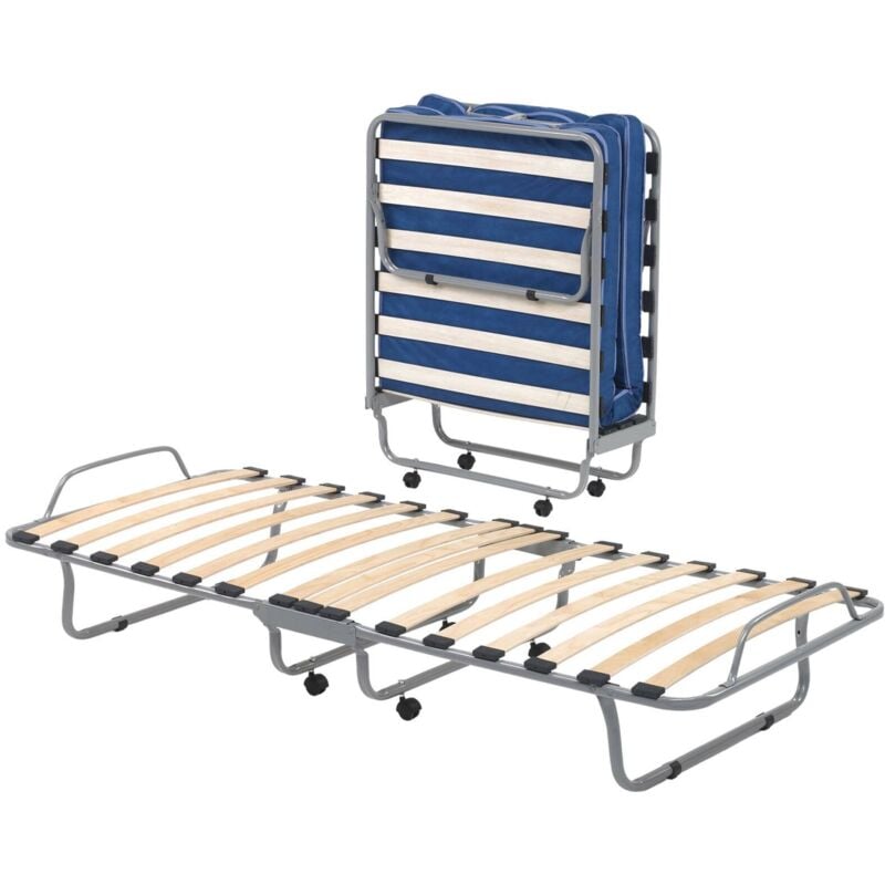 Lit pliant Betta, Lit orthopédique pliant simple, 100% Made in Italy, Lit bébé avec housse en éco-cuir, avec matelas Cm 80x190 inclus, Tourterelle,