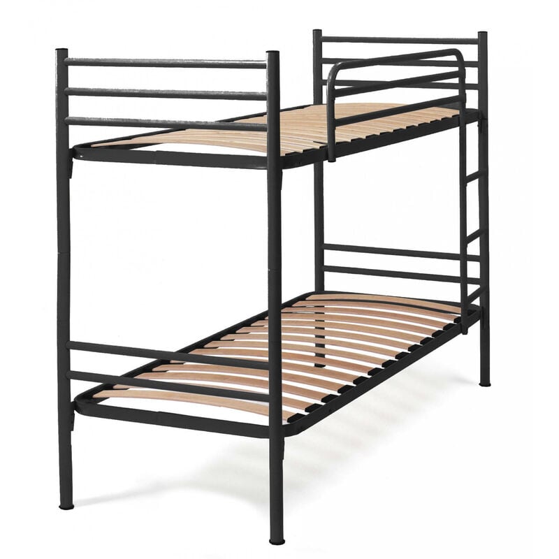 Dmora - Talamo Italia Bregaglia lit superposé simple avec structure en fer et tête de lit, Made in Italy, adapté pour matelas 80x190, Noir