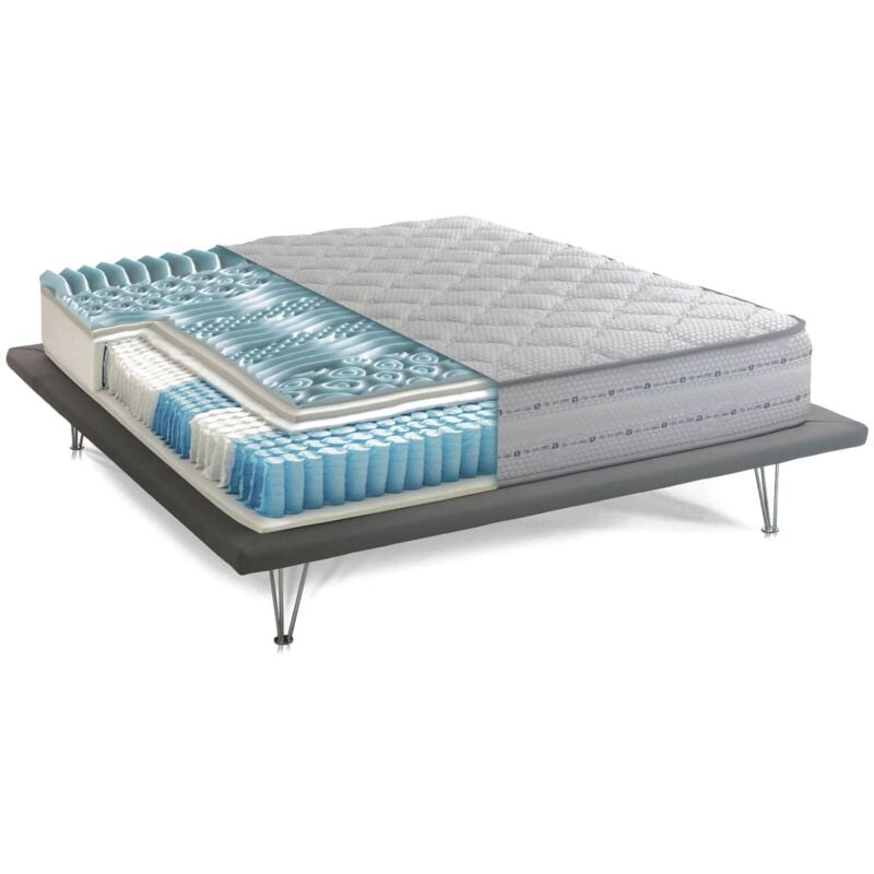 Talamo Italia - Matelas double Natalina, Matelas en mousse à mémoire de forme et ressorts ensachés, 100% Made in Italy, Anti-acarien et
