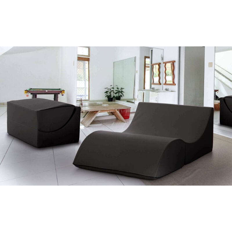 Dmora - Lit pliant Dabbes, Pouf convertible en lit double, 100% Made in Italy, Pouf convertible en chaise longue en éco-cuir, Cm 100x200h70, Noir