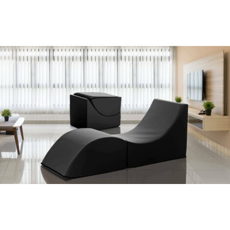 Talamo Italia Pouf Clever single, 100% Made in Italy, Pouf convertible en chaise longue en éco-cuir, cm 130x50h50, couleur Noir, avec emballage renforcé