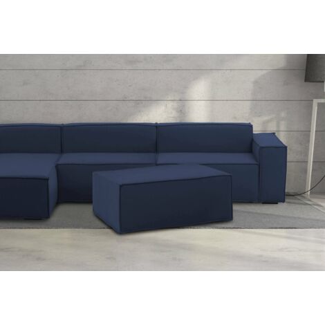 Talamo Italia Puff Antonella, Otomana de la sala de estar, 100% Made in Italy, Sillón relax en tela tapizada, Cm 100x70h43, Azul, con embalaje reforzado