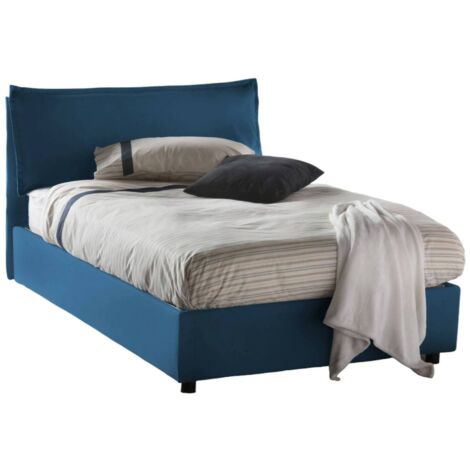 Talamo Italia Quadratisches und halbes Bett Agata, Containerbett mit Stoffbespannung, 100% Made in Italy, Frontöffnung, inklusive Matratze 120x200 cm, Blau