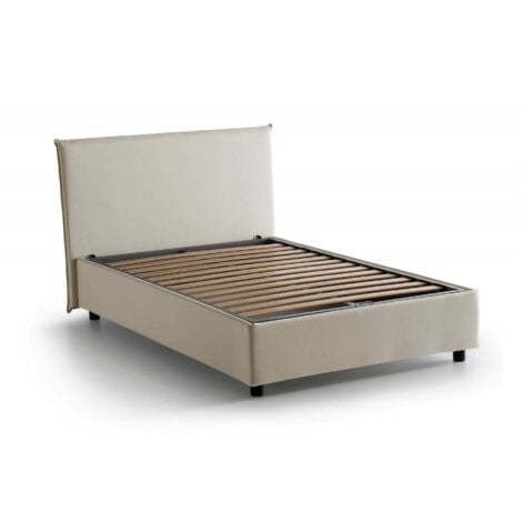 Talamo Italia Quadratisches und halbes Bett Ashasa, Containerbett mit Stoffbespannung, 100% Made in Italy, Frontöffnung, passend für Matratze Cm 120x190, Beige