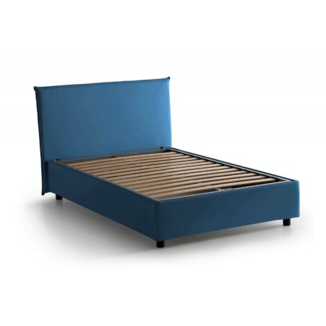 Talamo Italia Quadratisches und halbes Bett Ashasa, Containerbett mit Stoffbespannung, 100% Made in Italy, Frontöffnung, passend für Matratze Cm 120x190, Blau