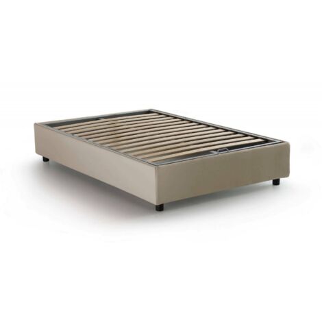 Talamo Italia Quadratisches und halbes Bett Camilla, Containerbett mit Stoffbespannung, 100% Made in Italy, Seitliche Öffnung, passend für Matratze Cm 120x190, Beige