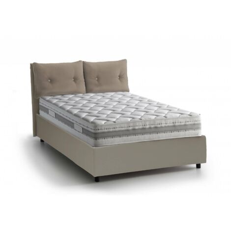 Talamo Italia Quadratisches und halbes Bett Emily, Containerbett mit Kunstlederbezug, 100% Made in Italy, Frontöffnung, inklusive Matratze Cm 120x190, Turteltaube