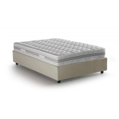 Talamo Italia Quadratisches und halbes Bett Rebecca, Containerbett mit Stoffbespannung, 100% Made in Italy, Frontöffnung, inklusive Matratze 120x200 cm, Beige