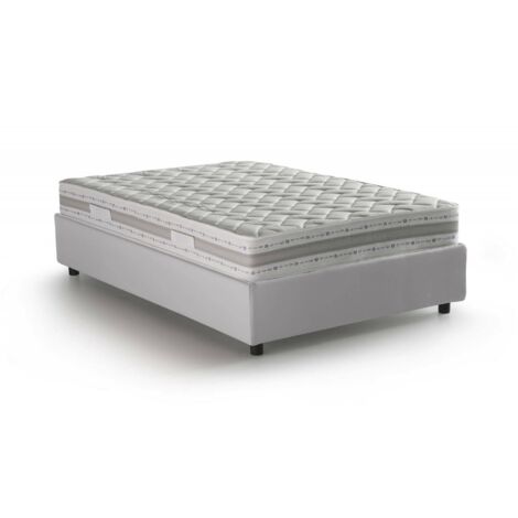 Talamo Italia Quadratisches und halbes Bett Sara, Containerbett mit Kunstlederbezug, 100% Made in Italy, Frontöffnung, inklusive Matratze 120x200 cm, Weiß