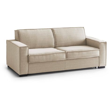 Talamo Italia Schlafsofa Adalgisa, 3-Sitzer-Sofa, 100% Made in Italy, Wohnzimmersofa mit drehbarer Öffnung, aus gepolstertem Stoff, mit Standard-Armlehnen, Cm 220x95h90, Beige