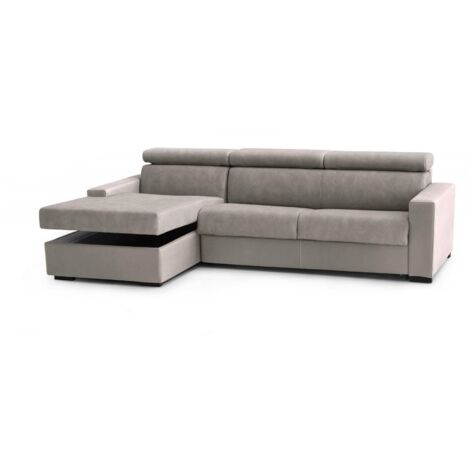 Talamo Italia Schlafsofa Alda, Ecksofa, 100% Made in Italy, Sofa mit Drehöffnung, mit linker Behälterhalbinsel, mit Standard-Armlehnen, Cm 280x95h85, Turteltaube