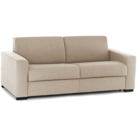 Talamo Italia Schlafsofa Alicia, 3-Sitzer-Sofa, 100% Made in Italy, Wohnzimmersofa mit drehbarer Öffnung, aus gepolstertem Stoff, mit schmalen Armlehnen, Cm 200x95h90, Beige