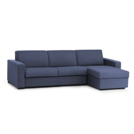 Talamo Italia Schlafsofa Alicya, Ecksofa, 100% Made in Italy, Sofa mit Drehöffnung, mit Wendebehälter Halbinsel, mit Standard-Armlehnen, Cm 280x95h90, Blau