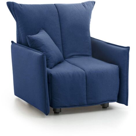Talamo Italia Schlafsofa Almerinda, Einzelsofa, 100% Made in Italy, Wohnzimmersessel mit Trolley-Öffnung, aus gepolstertem Stoff, mit Standard-Armlehnen, Cm 110x90h85, Blau