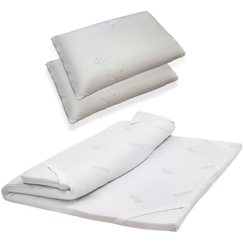 Talamo Italia - Set Topper et 1 oreiller en Memory Foam, revêtement en tissu anti-acarien, hypoallergénique et antibactérien, 100% Made in Italy,