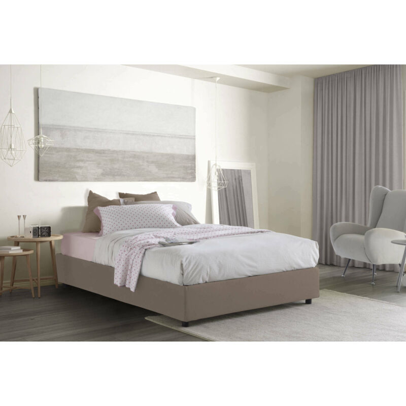 Silvia Sommier Französisches Bett mit Container, Made in Italy, Bett mit Stoffbezug, Frontöffnung, passend für Matratze 140x190 cm, Taupe - Talamo