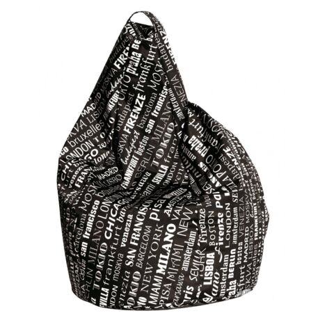 Talamo Italia Sitzsack mit Schriftzug Fantasy, schwarz-weiß, Maße 80 x 120 x 80 cm