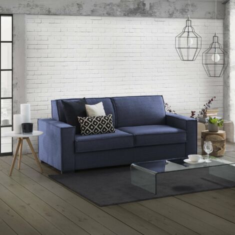 Talamo Italia Sofa cama Adalgisa, Sofá de 3 plazas, 100% Made in Italy, Sofá de salón con apertura giratoria, en tela acolchada, con reposabrazos estándar, Cm 220x95h90, Azul, con embalaje reforzado