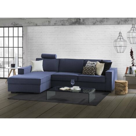Talamo Italia Sofa cama Adelina, Sofá de esquina, 100% Made in Italy, Sofá con apertura giratoria, Península contenedor izquierda, con reposabrazos estándar, Cm 280x95h90, Azul, con embalaje reforzado