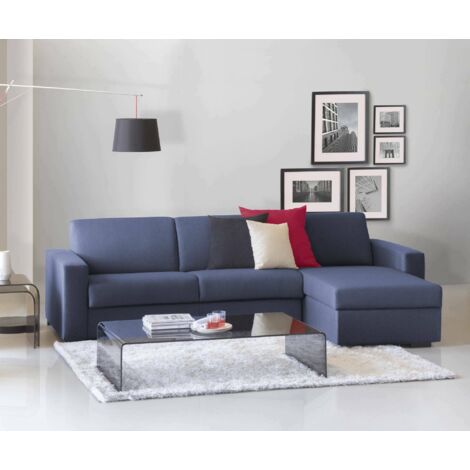 Talamo Italia Sofa cama Alicya, Sofá de esquina, 100% Made in Italy, Sofá con apertura giratoria, con contenedor reversible Peninsula, con reposabrazos estándar, Cm 280x95h90, Azul, con embalaje refor