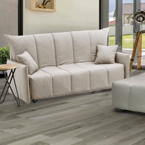 Talamo Italia Sofa cama Alissa, Sofá de 2 plazas, 100% Made in Italy, Sofá de salón con apertura trolley con apertura trolley, en tela acolchada, con reposabrazos estándar, Cm 150x90h85, Beige, con em