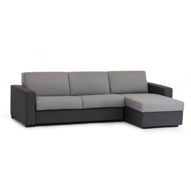 

Sofá esquinero Portofino, Sofá de salón, Made in Italy, con península contenedor reversible, en tejido acolchado, con apoyabrazos delgados, Cm: