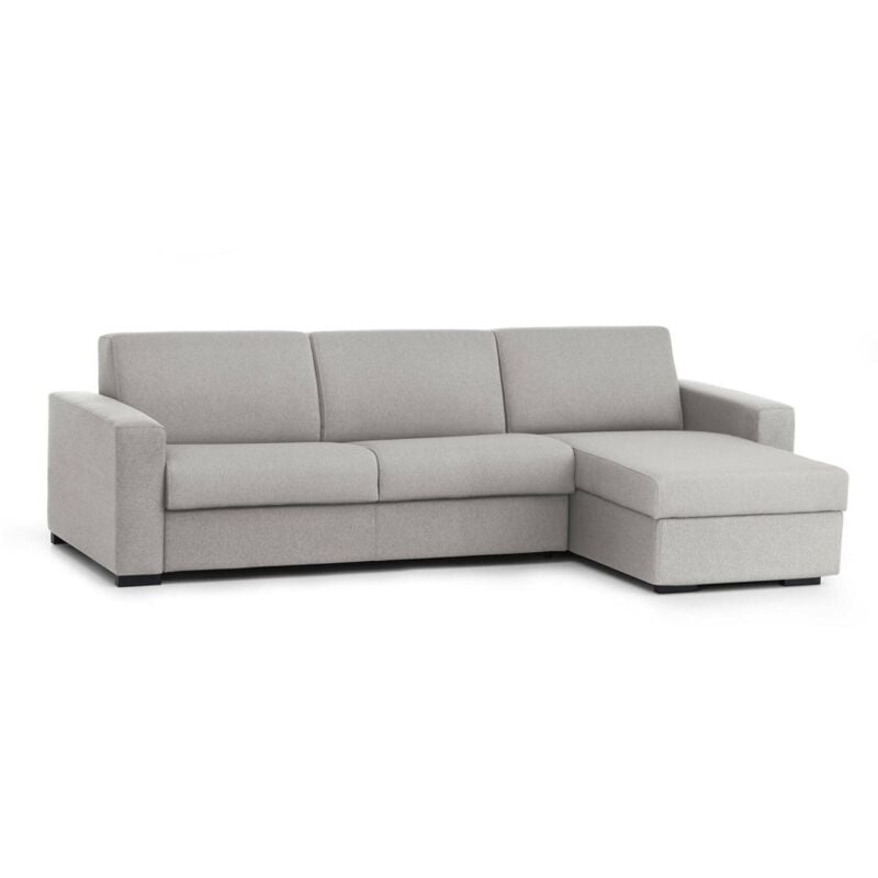 

Sofá esquinero Portofino, Sofá de salón, Made in Italy, con península contenedor reversible, en tejido acolchado, con apoyabrazos delgados, Cm: