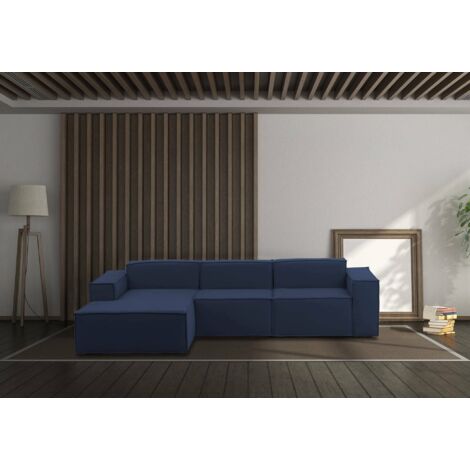 Talamo Italia Sofá fijo Jessica, Sofá modular 3 plazas península izquierda, 100% Made in Italy, Sofá moderno en tela, Cm 300x170h70, Azul, con embalaje reforzado