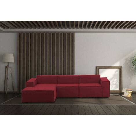 Talamo Italia Sofá fijo Jessica, Sofá modular 3 plazas península izquierda, 100% Made in Italy, Sofá moderno en tela, Cm 300x170h70, Rojo, con embalaje reforzado