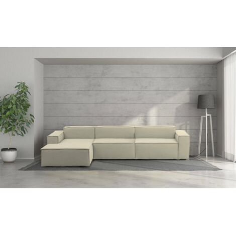 Talamo Italia Sofá fijo Licia, Sofá modular 4 plazas península izquierda, 100% Made in Italy, Sofá moderno en tela, Cm 340x170h70, Beige, con embalaje reforzado