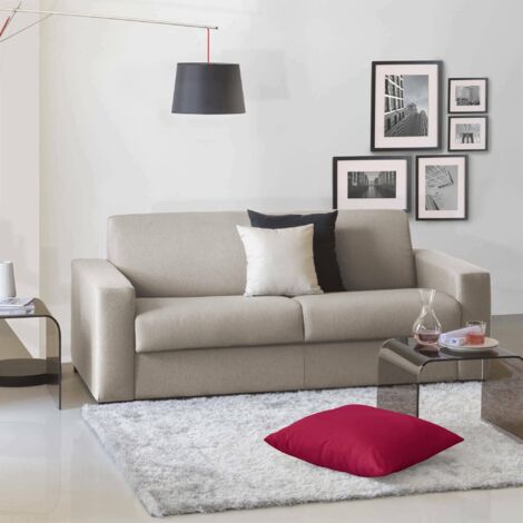 Talamo Italia Sofá fijo Mara, Sofá de 3 plazas, 100% Made in Italy, Sofá Sala de estar, en tela acolchada, con reposabrazos delgados, Cm 200x95h90, Tórtola, con embalaje reforzado