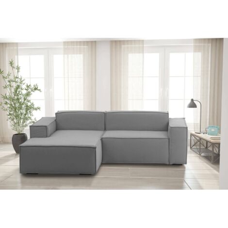 Talamo Italia Sofá fijo Nadia, Sofá modular 2 plazas península izquierda, 100% Made in Italy, Sofá moderno en tela, Cm 220x170h70, Gris, con embalaje reforzado