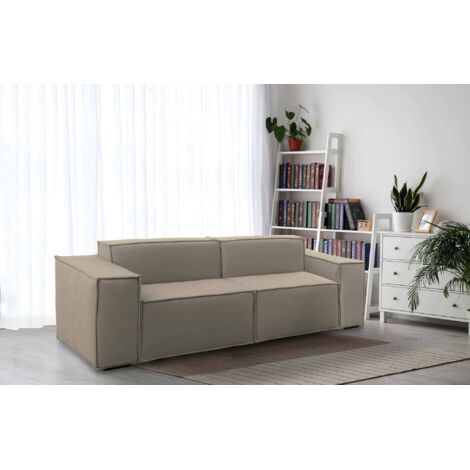 Talamo Italia Sofá fijo Paola, Sofá modular lineal de 2 plazas, 100% Made in Italy, Sofá de salón moderno en tela., Cm 220x95h70, Tórtola, con embalaje reforzado