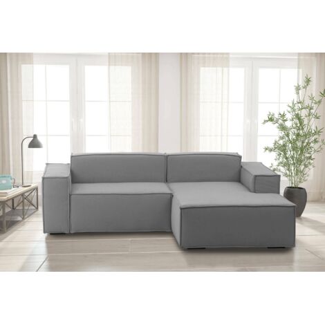 Talamo Italia Sofá fijo Patrizia, Sofá modular 2 plazas península derecha, 100% Made in Italy, Sofá moderno en tela, Cm 220x170h70, Gris, con embalaje reforzado