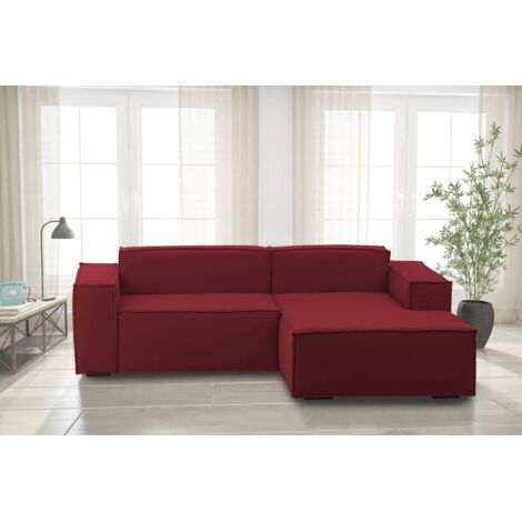 Talamo Italia Sofá fijo Patrizia, Sofá modular 2 plazas península derecha, 100% Made in Italy, Sofá moderno en tela, Cm 220x170h70, Rojo, con embalaje reforzado