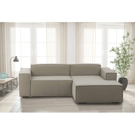 Talamo Italia Sofá fijo Patrizia, Sofá modular 2 plazas península derecha, 100% Made in Italy, Sofá moderno en tela, Cm 220x170h70, Tórtola, con embalaje reforzado