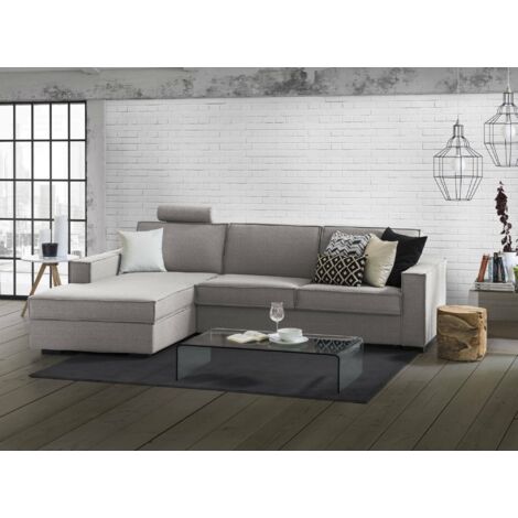 Talamo Italia Sofá fijo Perla, Sofá de esquina, 100% Made in Italy, Sofá Salón con, península de contenedores Izquierda, con reposabrazos delgados, Cm 260x95h90, Gris, con embalaje reforzado