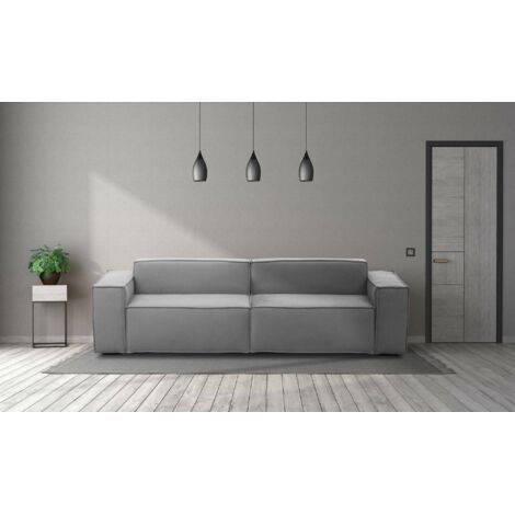 Talamo Italia Sofá fijo Simona, Sofá modular lineal de 3 plazas, 100% Made in Italy, Sofá de salón moderno en tela., Cm 260x95h70, Gris, con embalaje reforzado