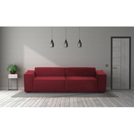 Talamo Italia Sofá fijo Simona, Sofá modular lineal de 3 plazas, 100% Made in Italy, Sofá de salón moderno en tela., Cm 260x95h70, Rojo, con embalaje reforzado