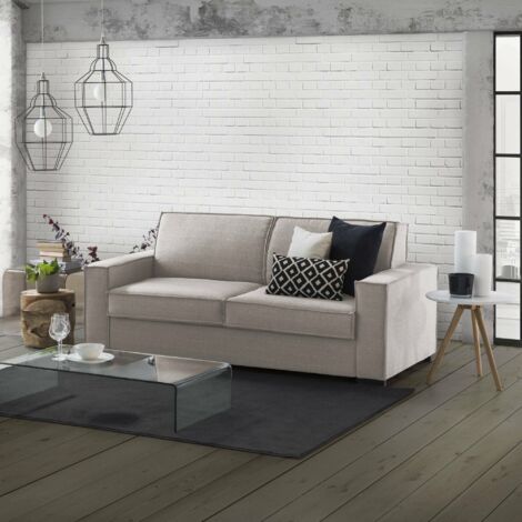 Talamo Italia Sofá fijo Sole, Gran Sofá de 2 plazas, 100% Made in Italy, Sofá de salón en tela, con reposabrazos delgados, Cm 180x95h90, Tórtola, con embalaje reforzado