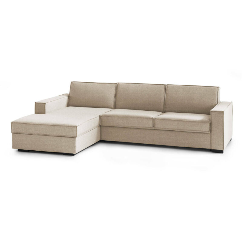 

Sofá rinconera Francesca, Sofá de salón con chaise longue, en tejido acolchado, Made in Italy, Península de almacenamiento izquierda, con