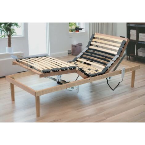 Talamo Italia Sommier simple Damiana, Sommier à lattes en bois avec moteur, 100% Made in Italy, Base orthopédique inclinable motorisée, Cm 80x190h34, avec emballage renforcé
