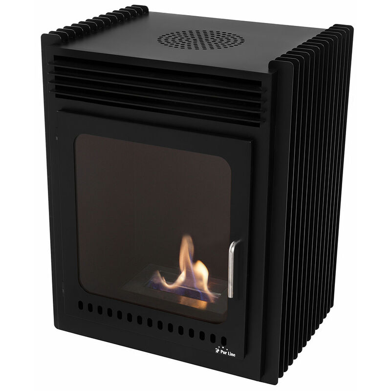 

Purline - Estufa de exterior de bioetanol 3kW, diseño cuadrado en acero negro con puerta en cristal templado