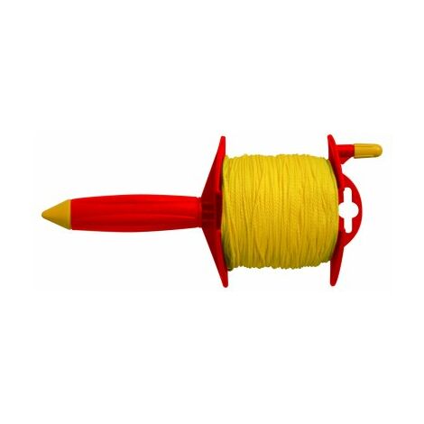 Taliaplast – Enrouleur de corde polypropylène tressé 100 m – Fil jaune vif 1,5 mm – Pour traçage sur chantiers – Poignée ergonomique