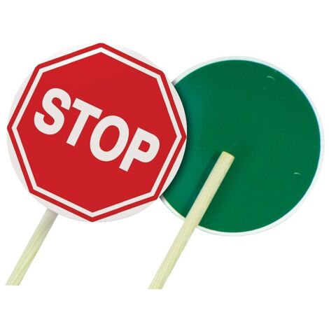 Taliaplast – Panneau K10 42cm – Longueur 1,4m – Disque en PS-choc – Manche en bois pour signalisation chantier – Face rouge STOP, face verte passage autorisé
