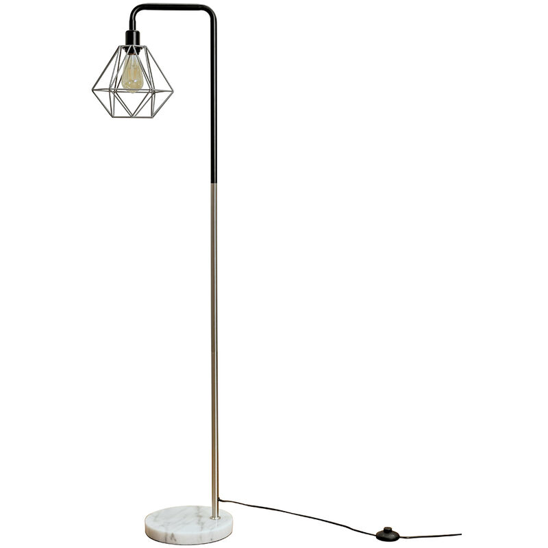 Minisun - Talisman Marble Base Floor Lamp in Brushed Chrome - No Bulb