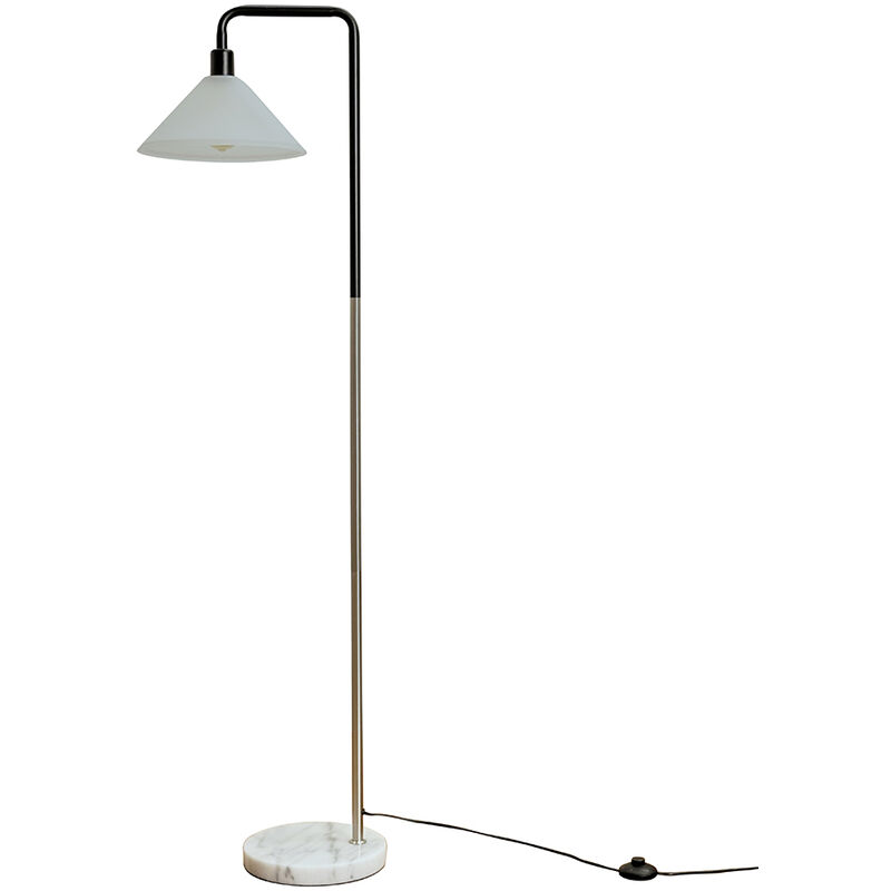 Minisun - Talisman Marble Base Floor Lamp in Brushed Chrome with Frosted Shade - Add LED Bulb